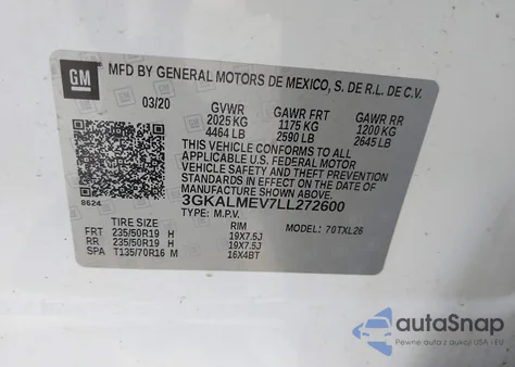 2020 GMC Terrain Fwd Sle из США, поврежденный, VIN 3GKALMEV7LL272600